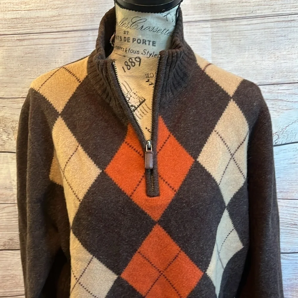 J. Crew Lambswool Sweater Quarter Zip Argyle Size Medium